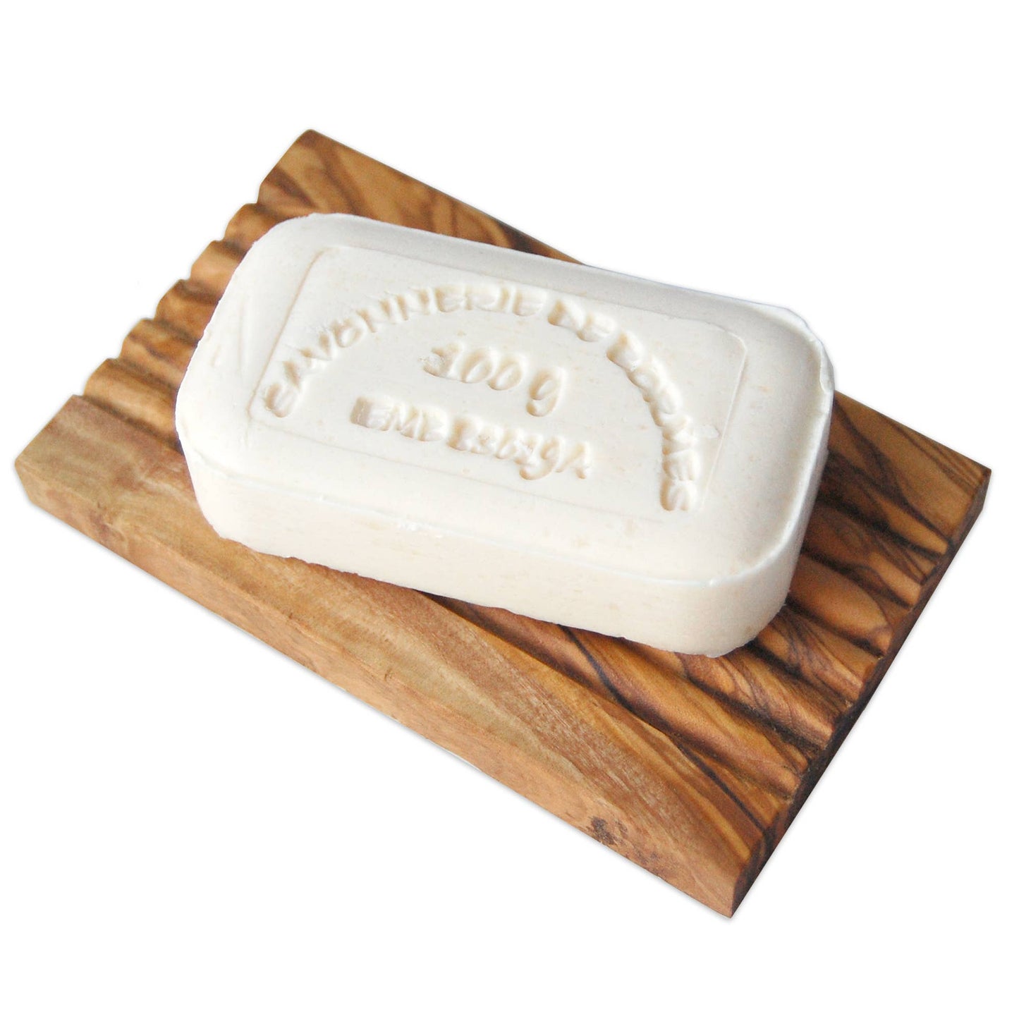 Soap holder with grooves made of olive wood