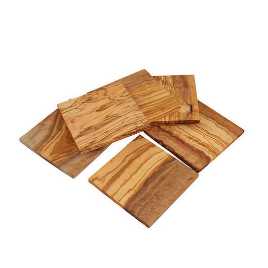 6-piece square coasters made from olive wood, 9 x 9 cm