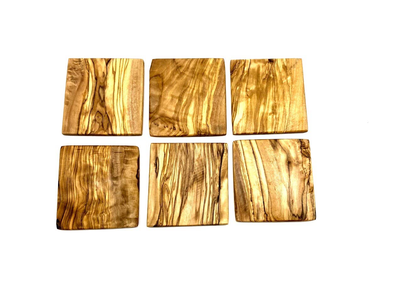 6-piece square coasters made from olive wood, 9 x 9 cm